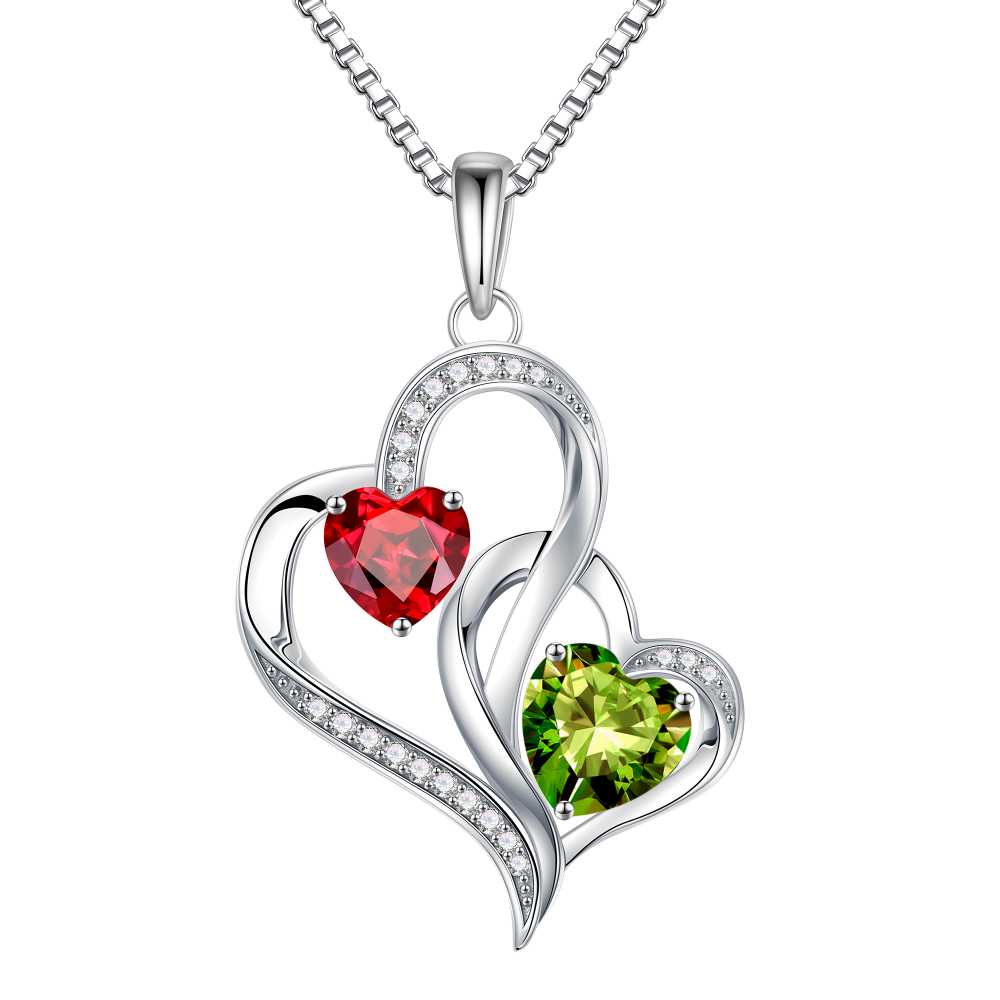 Iefil Mom Necklace - Birthday Gifts for Mom, Birthstone Necklace for Women, Peridot Olive Green Necklaces, Tourmaline Pink Jewelry, August October Birthstone Necklaces