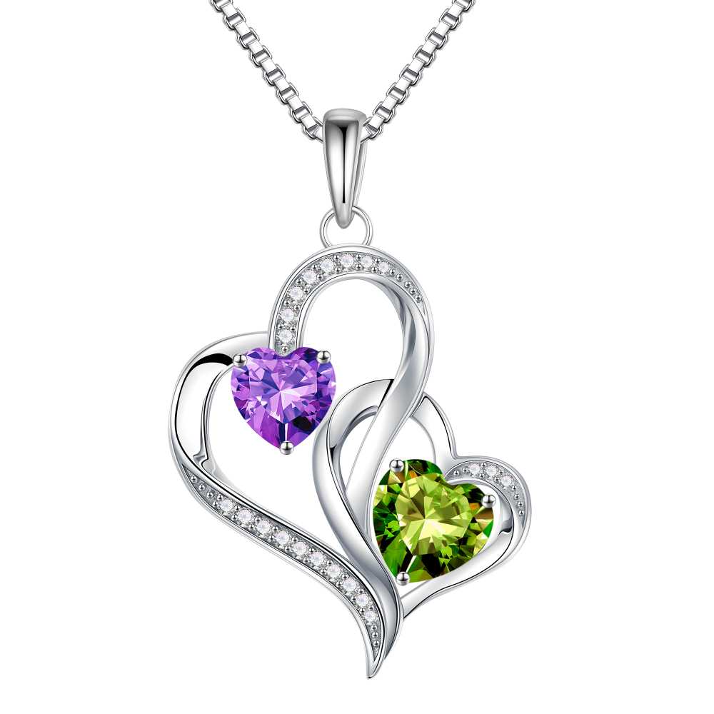 Iefil Mom Necklace - Birthday Gifts for Mom, Birthstone Necklace for Women, Peridot Olive Green Necklaces, Tourmaline Pink Jewelry, August October Birthstone Necklaces