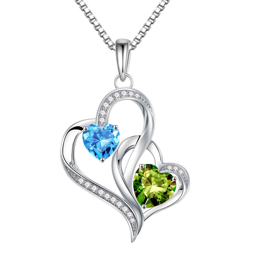 Iefil Mom Necklace - Birthday Gifts for Mom, Birthstone Necklace for Women, Peridot Olive Green Necklaces, Tourmaline Pink Jewelry, August October Birthstone Necklaces