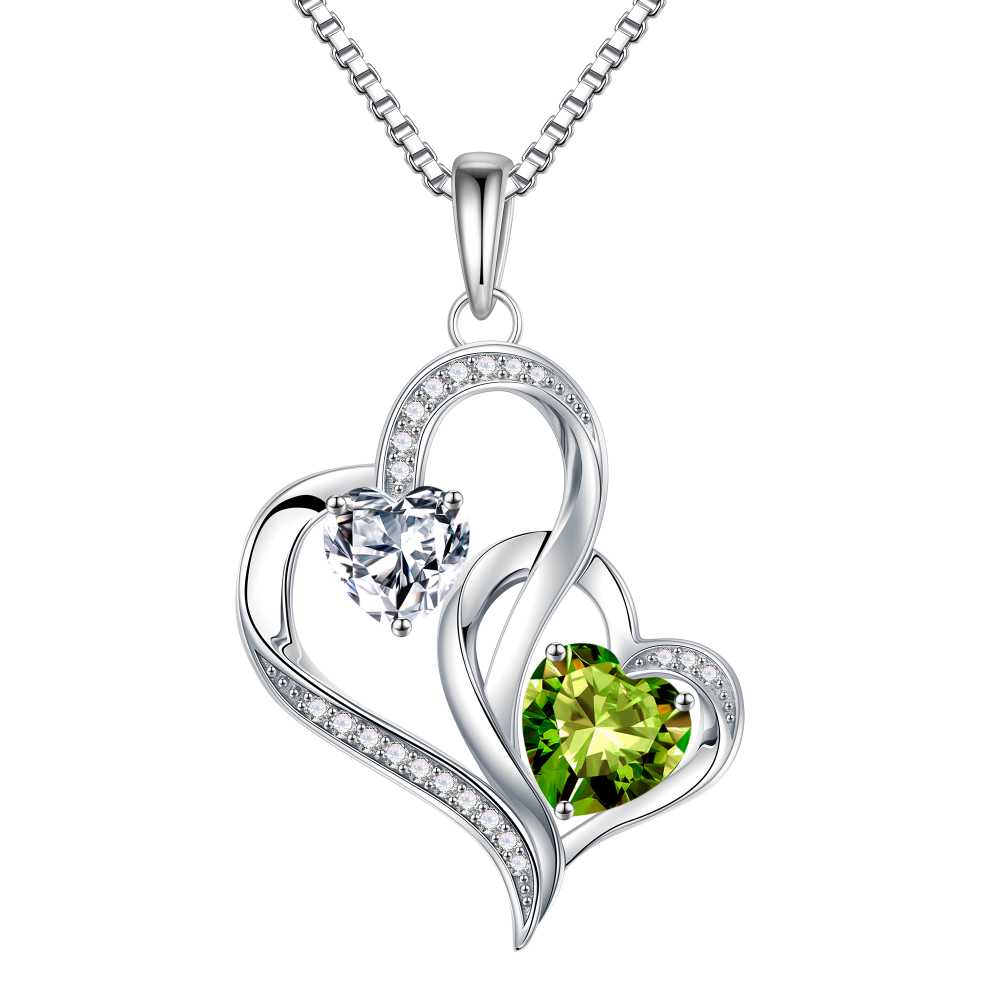Iefil Mom Necklace - Birthday Gifts for Mom, Birthstone Necklace for Women, Peridot Olive Green Necklaces, Tourmaline Pink Jewelry, August October Birthstone Necklaces