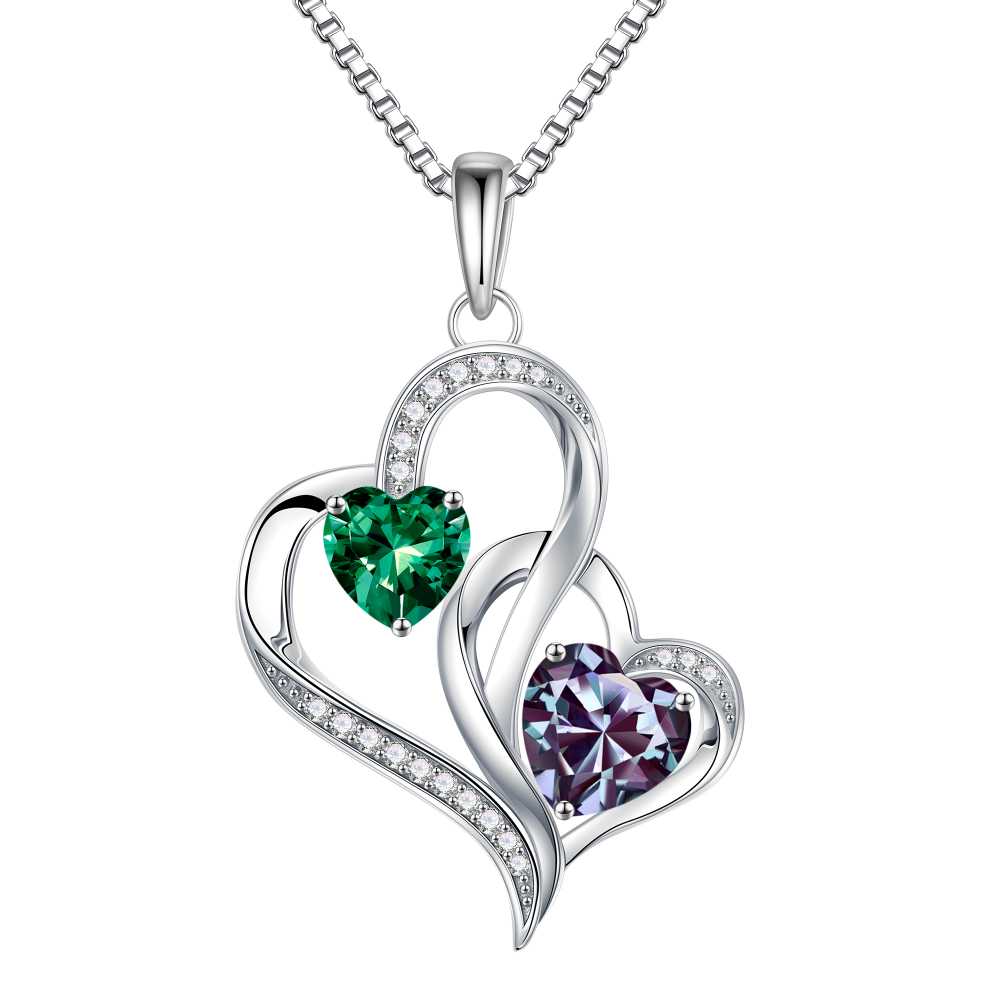 Iefil Mom Necklace - Birthday Gifts for Mom, Birthstone Necklace for Women, Peridot Olive Green Necklaces, Tourmaline Pink Jewelry, August October Birthstone Necklaces
