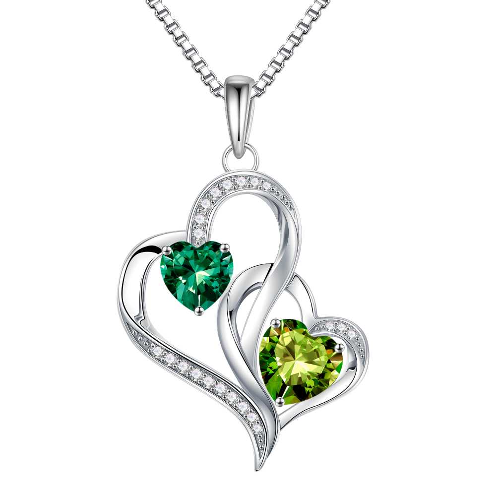 Iefil Mom Necklace - Birthday Gifts for Mom, Birthstone Necklace for Women, Peridot Olive Green Necklaces, Tourmaline Pink Jewelry, August October Birthstone Necklaces