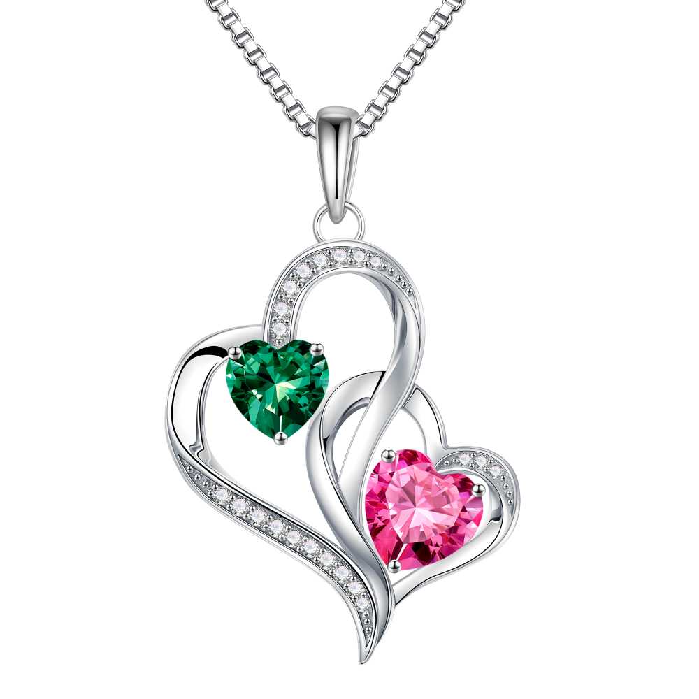 Iefil Mom Necklace - Birthday Gifts for Mom, Birthstone Necklace for Women, Peridot Olive Green Necklaces, Tourmaline Pink Jewelry, August October Birthstone Necklaces