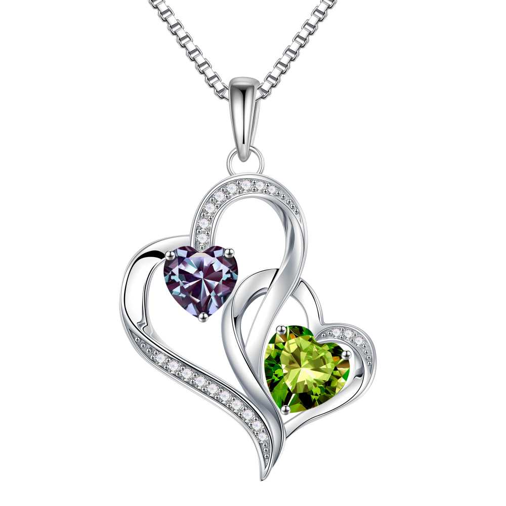 Iefil Mom Necklace - Birthday Gifts for Mom, Birthstone Necklace for Women, Peridot Olive Green Necklaces, Tourmaline Pink Jewelry, August October Birthstone Necklaces
