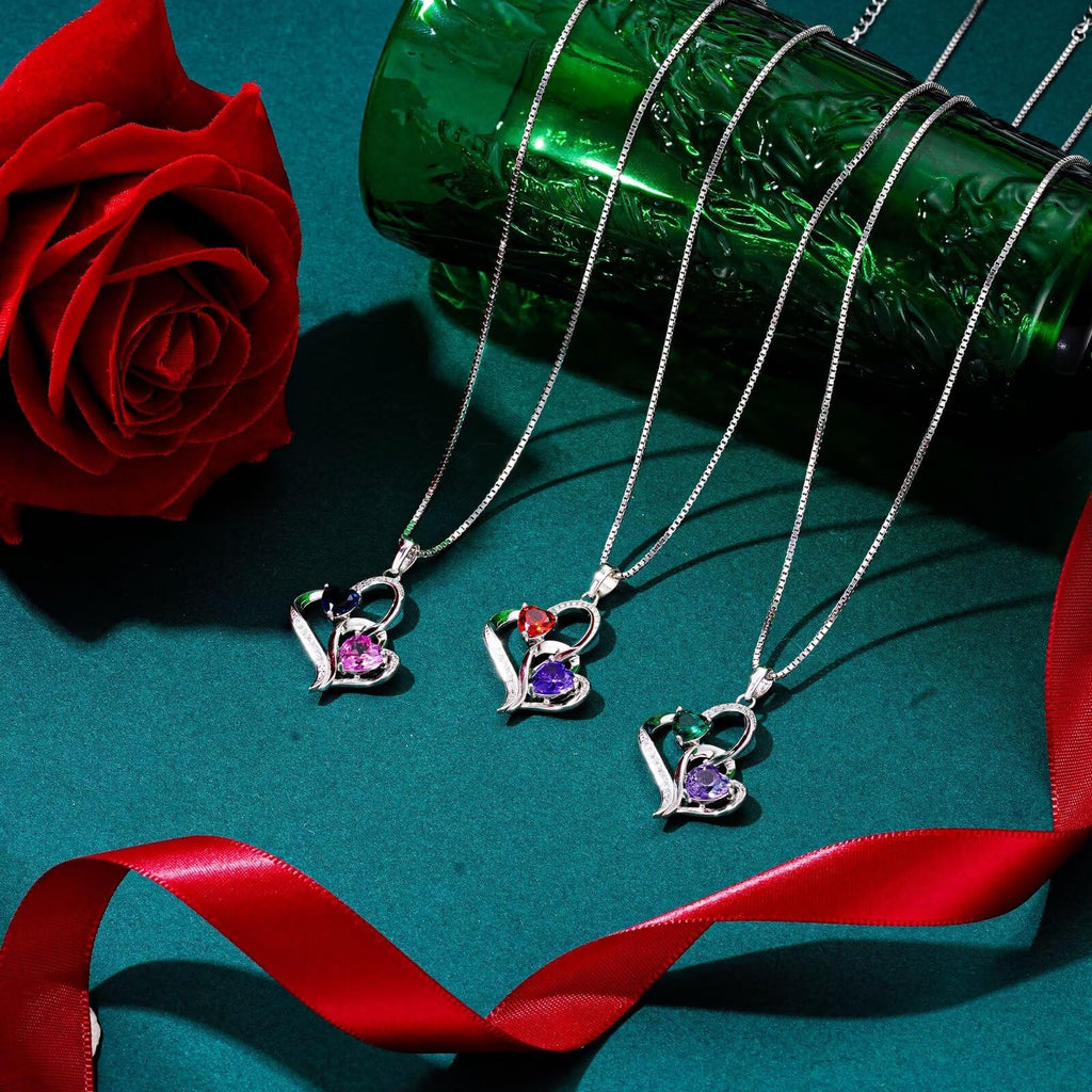Iefil Mom Necklace - Birthday Gifts for Mom, Birthstone Necklace for Women, Peridot Olive Green Necklaces, Tourmaline Pink Jewelry, August October Birthstone Necklaces