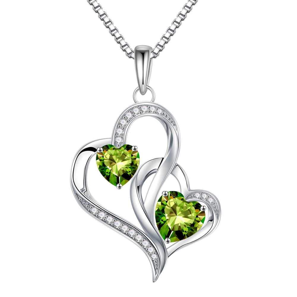 Iefil Mom Necklace - Birthday Gifts for Mom, Birthstone Necklace for Women, Peridot Olive Green Necklaces, Tourmaline Pink Jewelry, August October Birthstone Necklaces