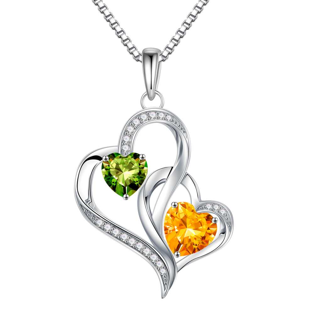 Iefil Mom Necklace - Birthday Gifts for Mom, Birthstone Necklace for Women, Peridot Olive Green Necklaces, Tourmaline Pink Jewelry, August October Birthstone Necklaces