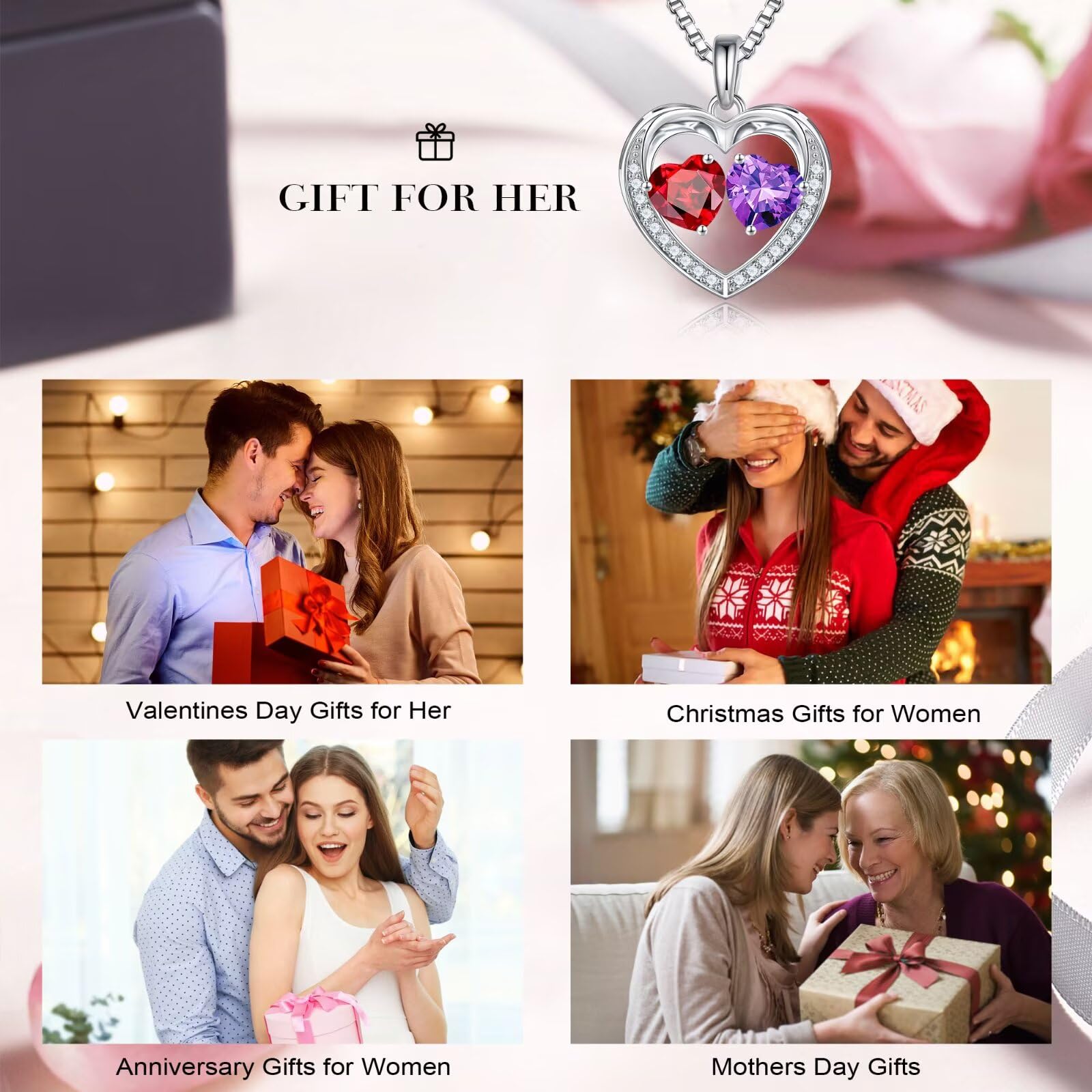 Iefil Jewelry for Women - Birthstone Jewelry for Women,Anniversary Birthday Gifts for Wife Girlfriend Mom | February Amethyst Purple Necklace, September Sapphire Royal Blue Necklace