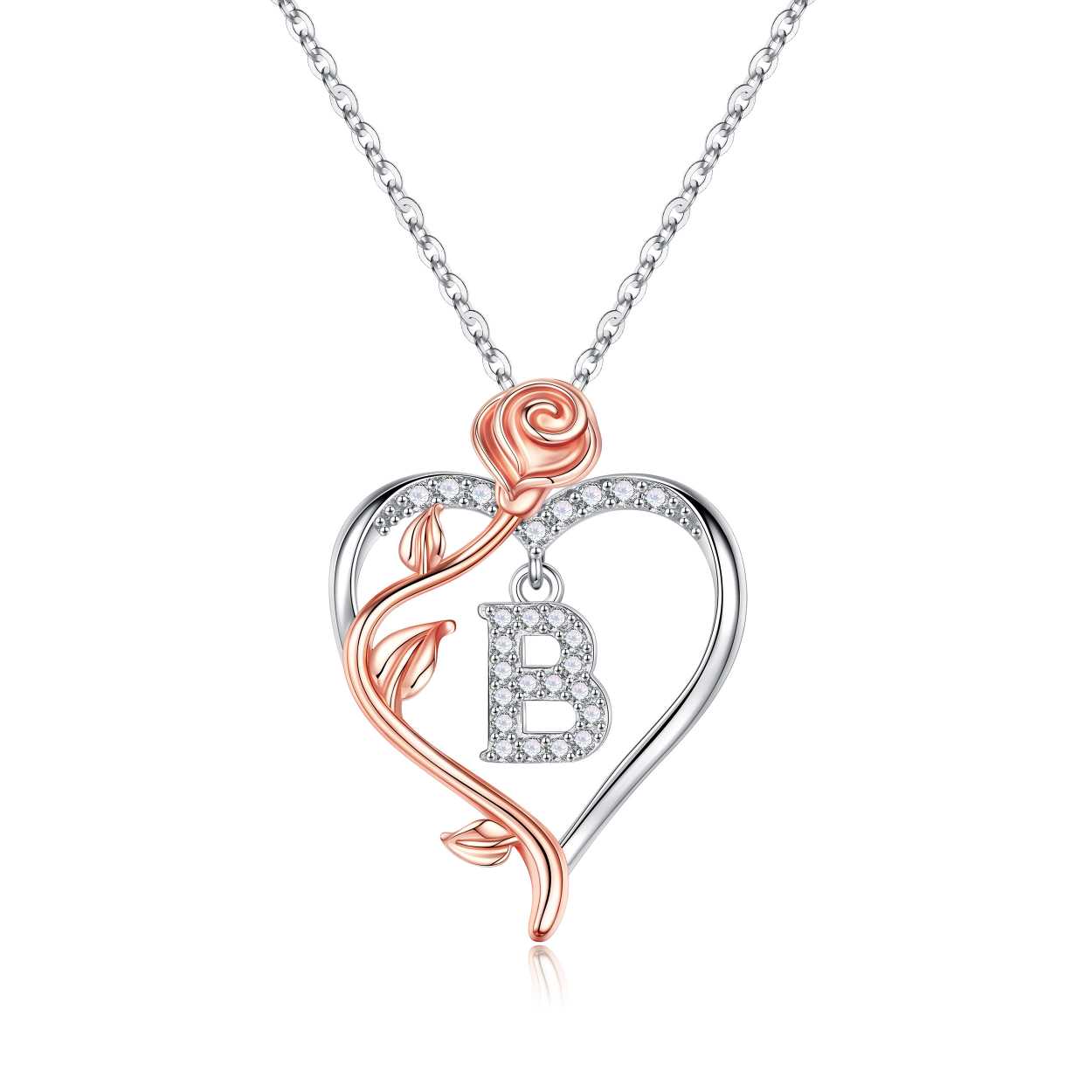 Iefil Gifts for Girlfriend - Girlfriend Birthday Gifts, Mothers Day Gifts | Sterling Silver Rose Heart Necklaces for Women, Initial G