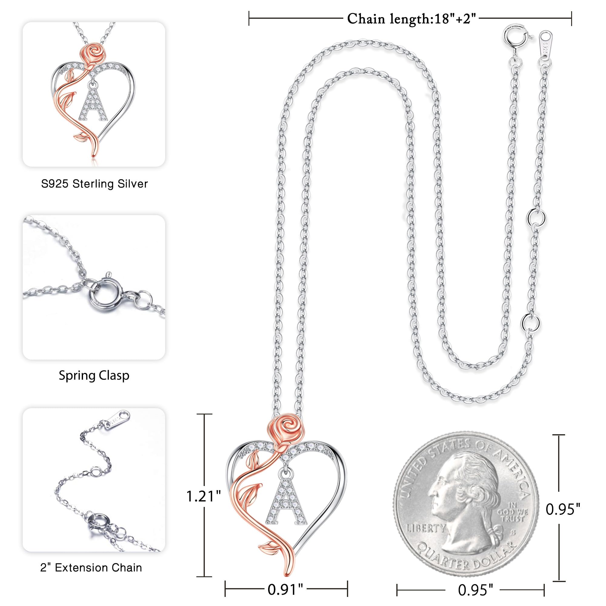 Iefil Gifts for Girlfriend - Girlfriend Birthday Gifts, Mothers Day Gifts | Sterling Silver Rose Heart Necklaces for Women, Initial G