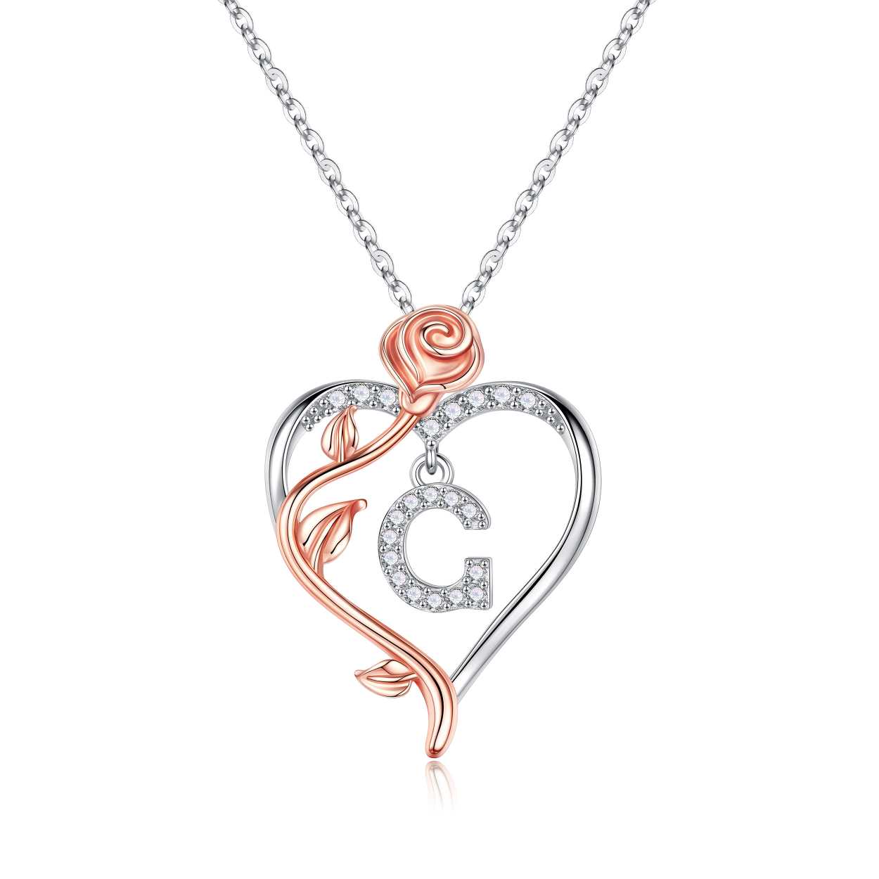 Iefil Gifts for Girlfriend - Girlfriend Birthday Gifts, Mothers Day Gifts | Sterling Silver Rose Heart Necklaces for Women, Initial G