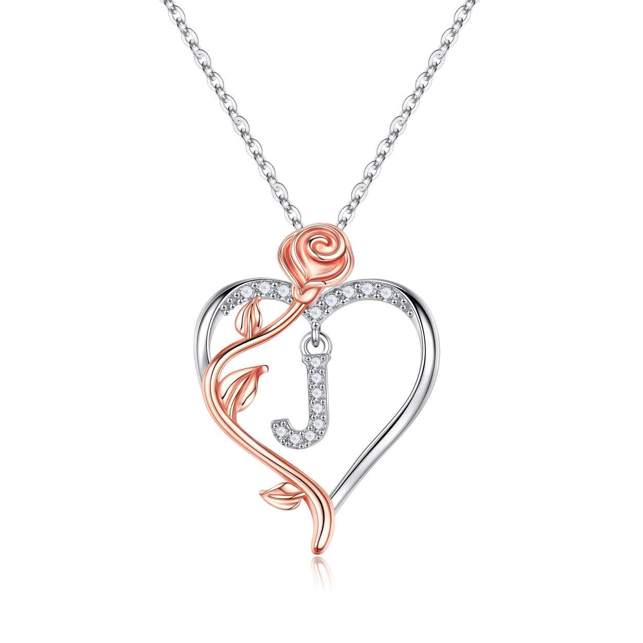 Iefil Gifts for Girlfriend - Girlfriend Birthday Gifts, Mothers Day Gifts | Sterling Silver Rose Heart Necklaces for Women, Initial G