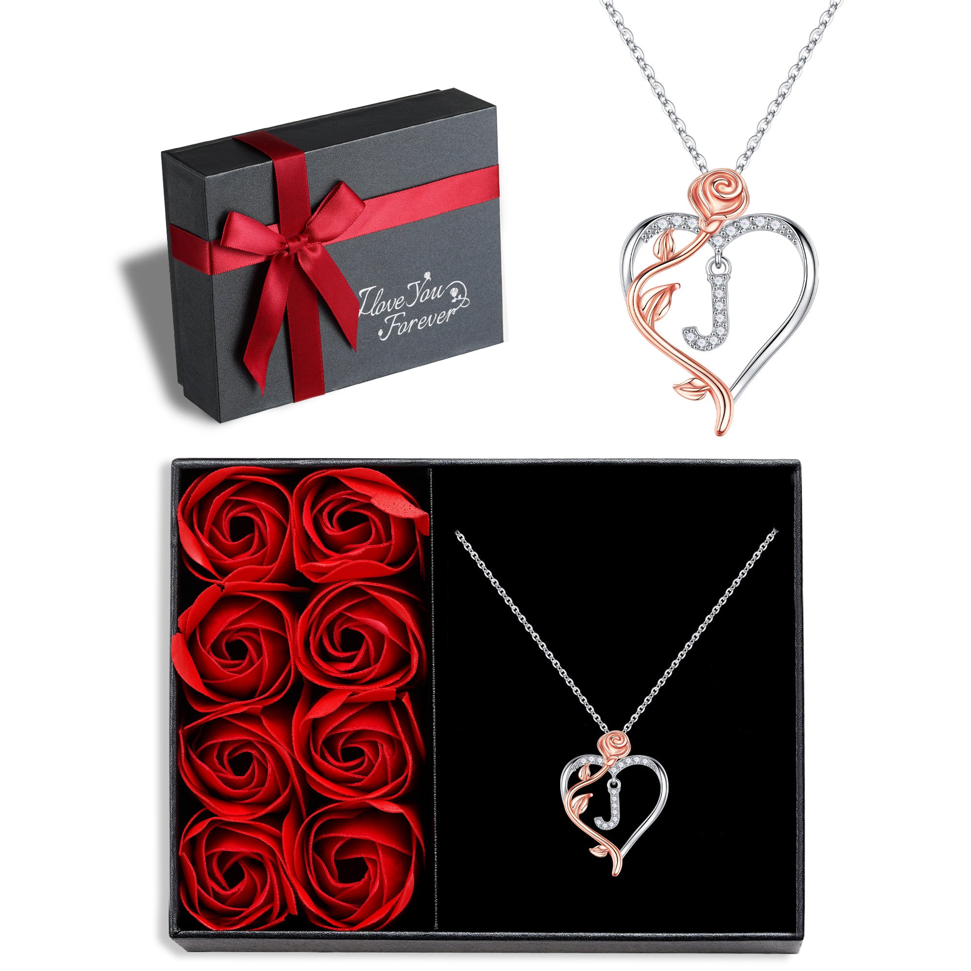 Iefil Gifts for Girlfriend - Girlfriend Birthday Gifts, Mothers Day Gifts | Sterling Silver Rose Heart Necklaces for Women, Initial G