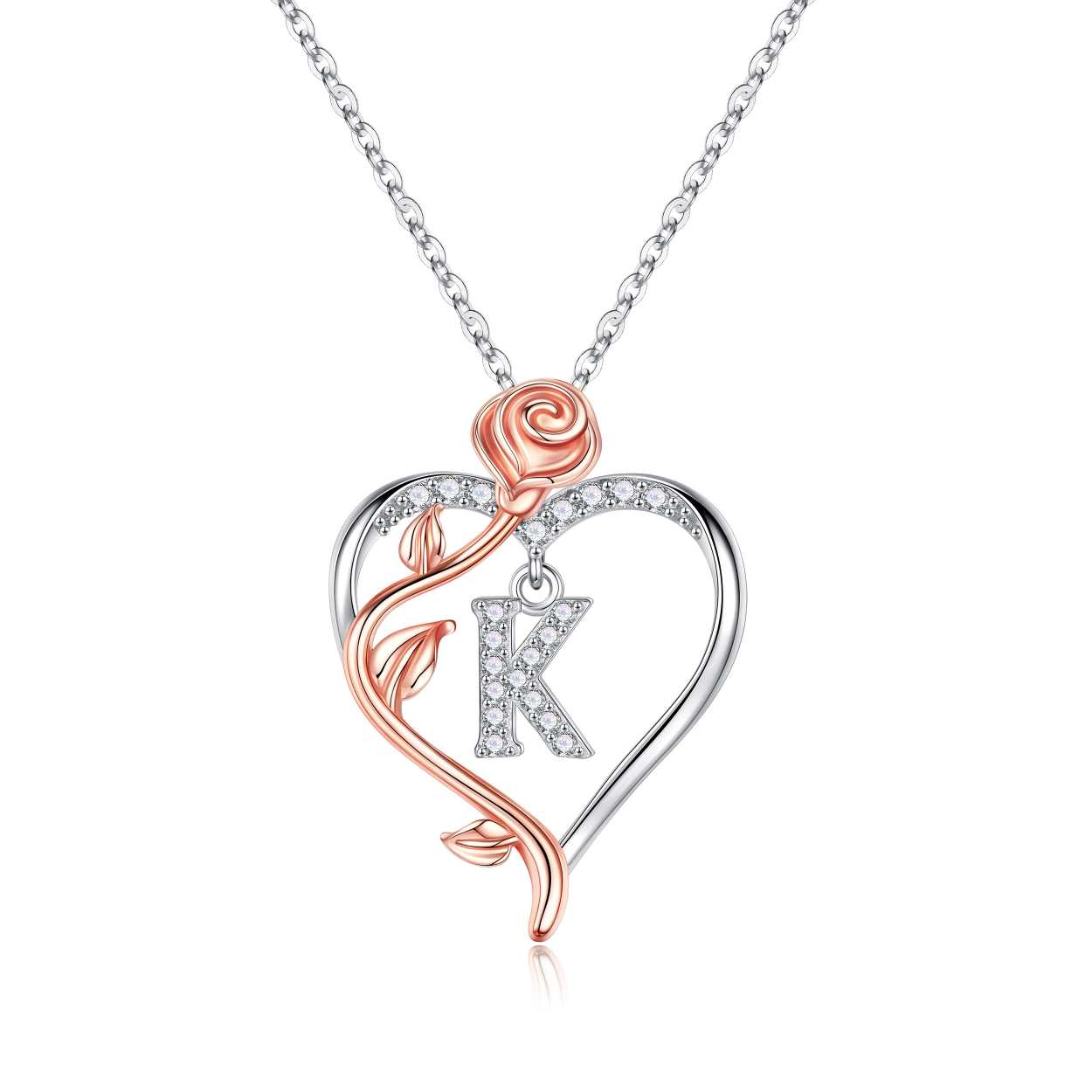 Iefil Gifts for Girlfriend - Girlfriend Birthday Gifts, Mothers Day Gifts | Sterling Silver Rose Heart Necklaces for Women, Initial G