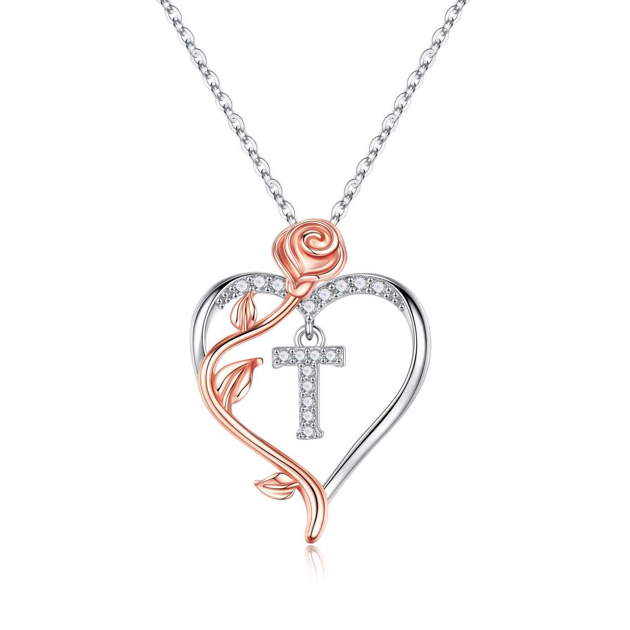 Iefil Gifts for Girlfriend - Girlfriend Birthday Gifts, Mothers Day Gifts | Sterling Silver Rose Heart Necklaces for Women, Initial G