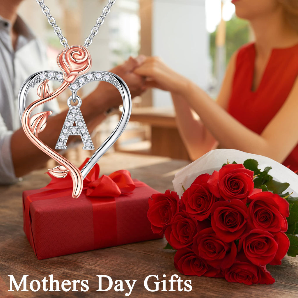 Iefil Gifts for Girlfriend - Girlfriend Birthday Gifts, Mothers Day Gifts | Sterling Silver Rose Heart Necklaces for Women, Initial G
