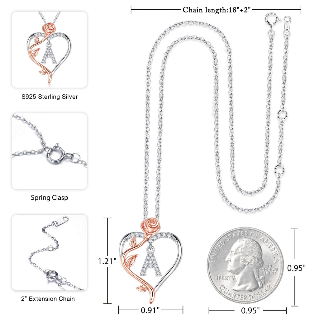 Iefil Gifts for Girlfriend - Girlfriend Birthday Gifts, Mothers Day Gifts | Sterling Silver Rose Heart Necklaces for Women, Initial G