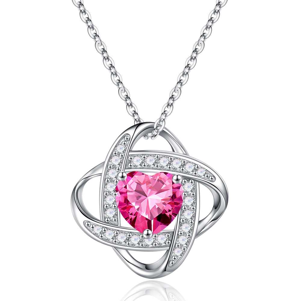 Love Knot Birthstone Necklace for Women, 925 Sterling Silver Love Knot Heart Birthstone Necklace Jewelry Natural or Created Gemstone Valentines Day Birthday Gifts for Her Mom Wife Girlfriend,