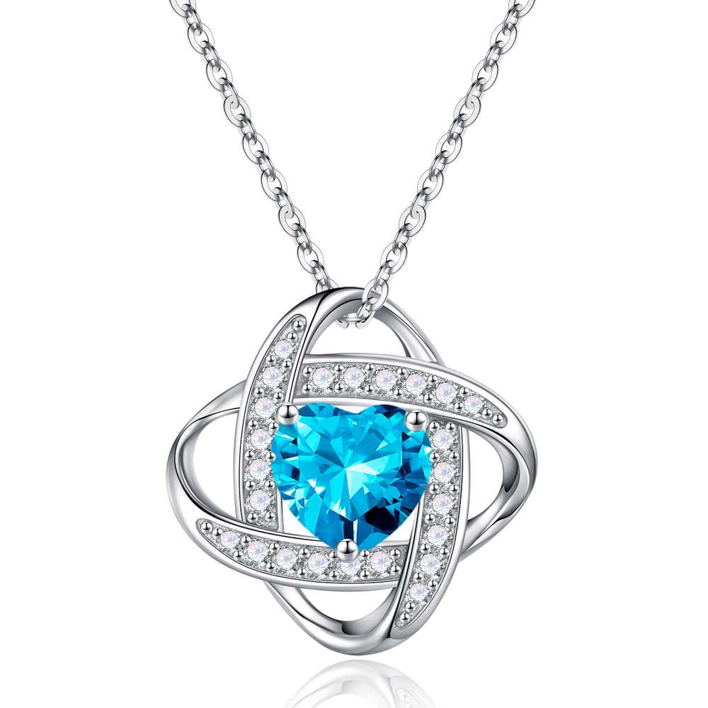 Love Knot Birthstone Necklace for Women, 925 Sterling Silver Love Knot Heart Birthstone Necklace Jewelry Natural or Created Gemstone Valentines Day Birthday Gifts for Her Mom Wife Girlfriend,