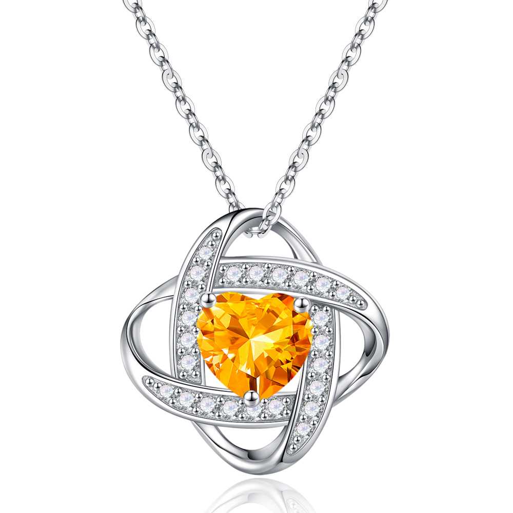 Love Knot Birthstone Necklace for Women, 925 Sterling Silver Love Knot Heart Birthstone Necklace Jewelry Natural or Created Gemstone Valentines Day Birthday Gifts for Her Mom Wife Girlfriend,