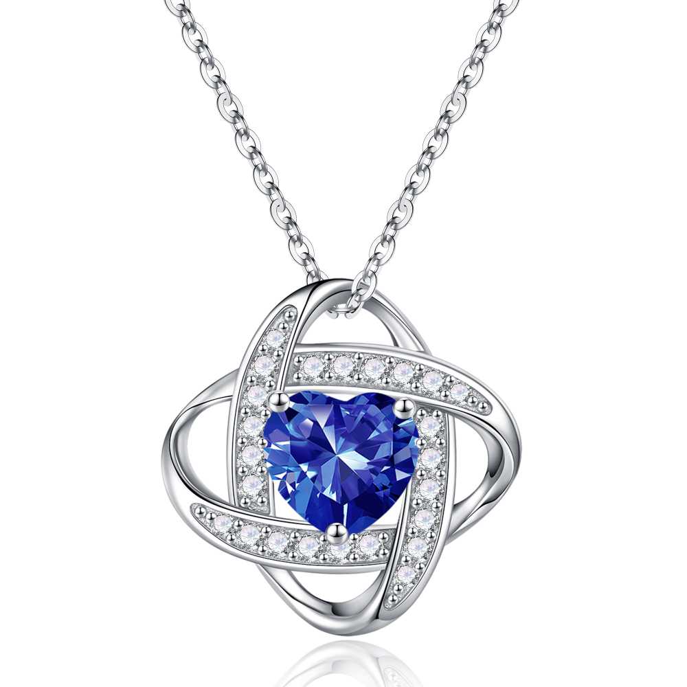 Love Knot Birthstone Necklace for Women, 925 Sterling Silver Love Knot Heart Birthstone Necklace Jewelry Natural or Created Gemstone Valentines Day Birthday Gifts for Her Mom Wife Girlfriend,