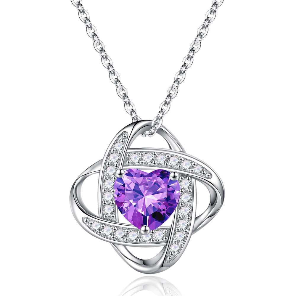 Love Knot Birthstone Necklace for Women, 925 Sterling Silver Love Knot Heart Birthstone Necklace Jewelry Natural or Created Gemstone Valentines Day Birthday Gifts for Her Mom Wife Girlfriend,