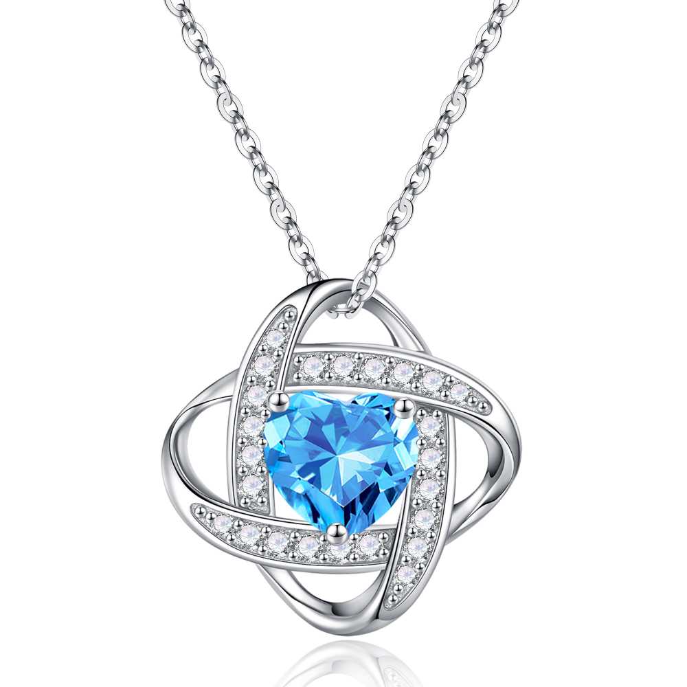 Love Knot Birthstone Necklace for Women, 925 Sterling Silver Love Knot Heart Birthstone Necklace Jewelry Natural or Created Gemstone Valentines Day Birthday Gifts for Her Mom Wife Girlfriend,