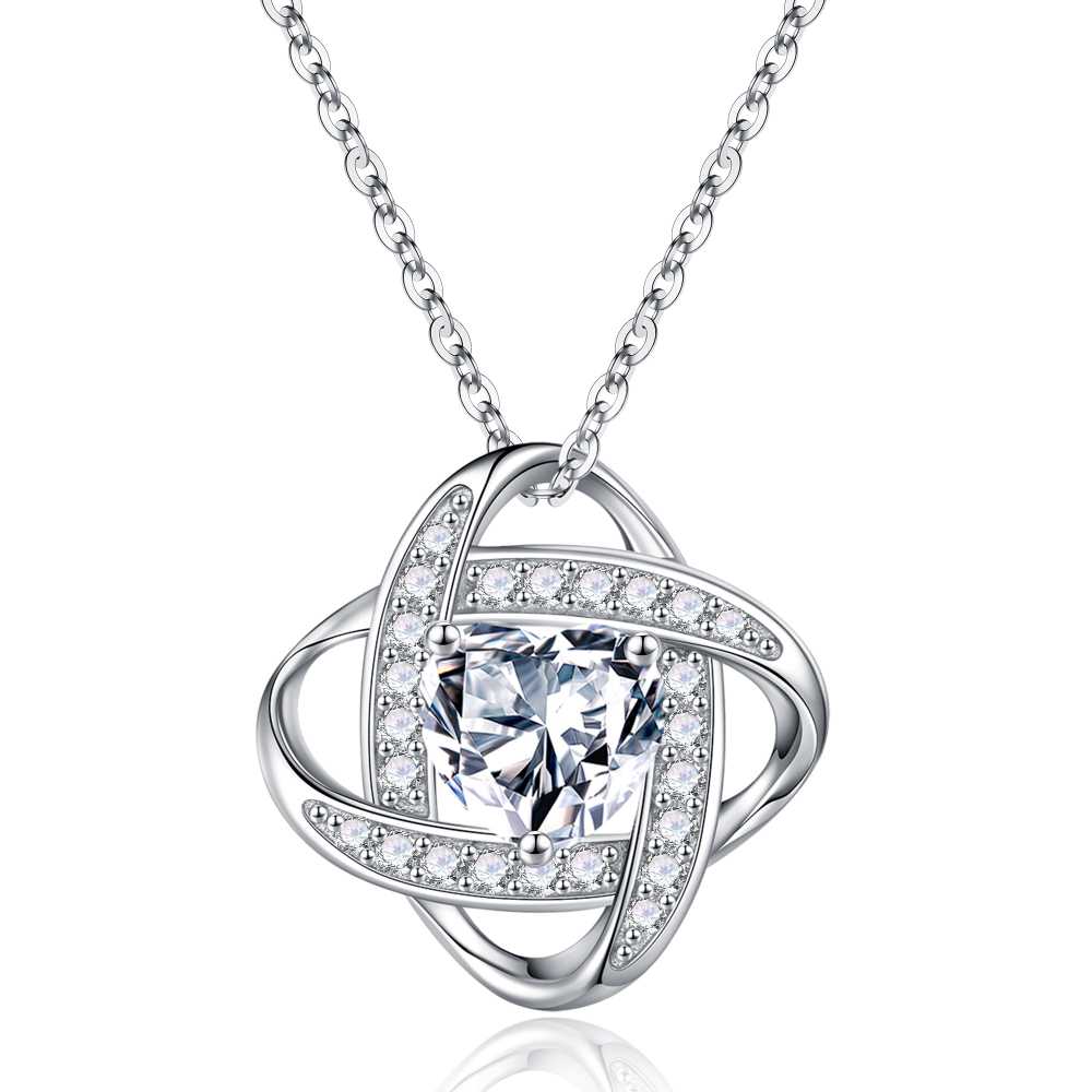 Love Knot Birthstone Necklace for Women, 925 Sterling Silver Love Knot Heart Birthstone Necklace Jewelry Natural or Created Gemstone Valentines Day Birthday Gifts for Her Mom Wife Girlfriend,