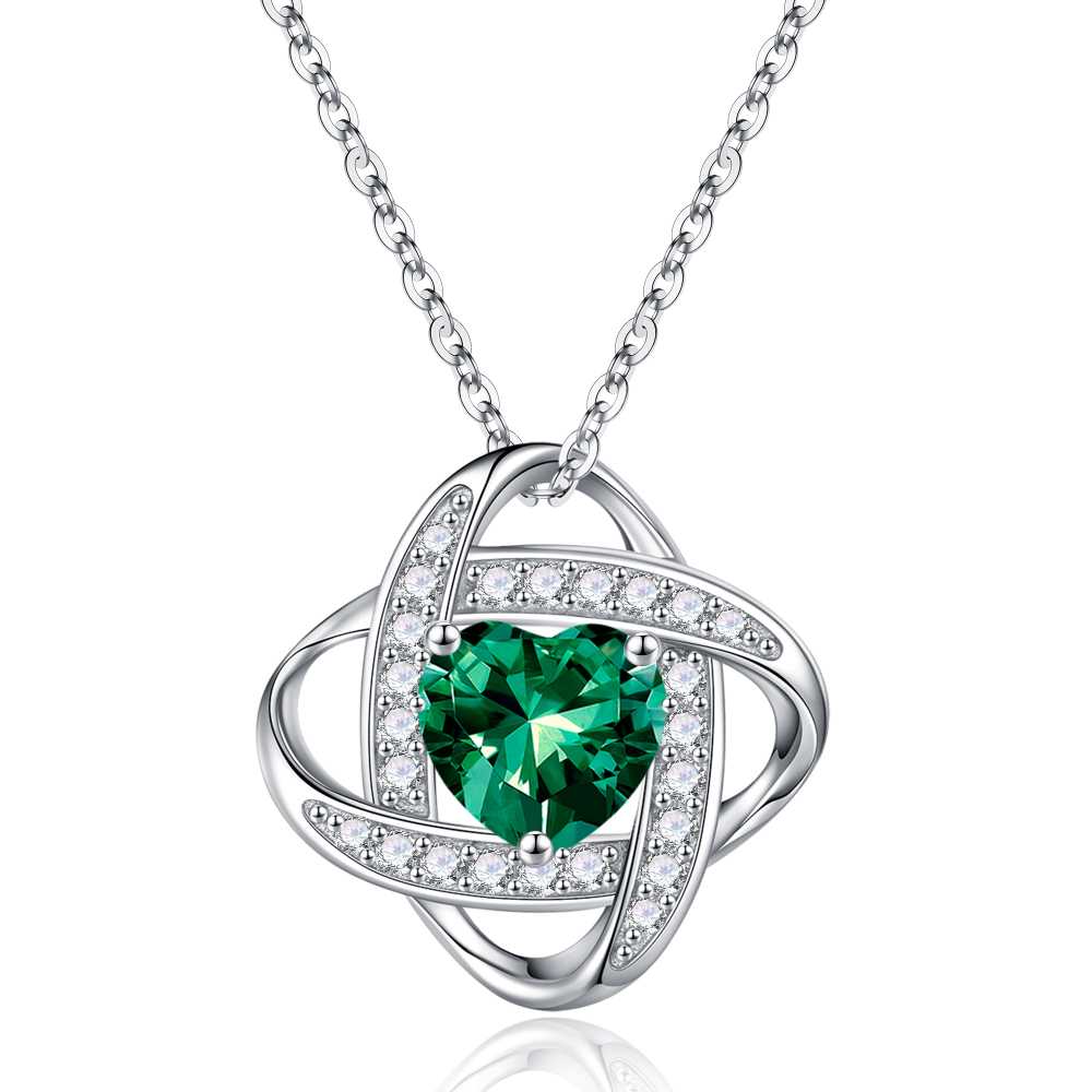 Love Knot Birthstone Necklace for Women, 925 Sterling Silver Love Knot Heart Birthstone Necklace Jewelry Natural or Created Gemstone Valentines Day Birthday Gifts for Her Mom Wife Girlfriend,