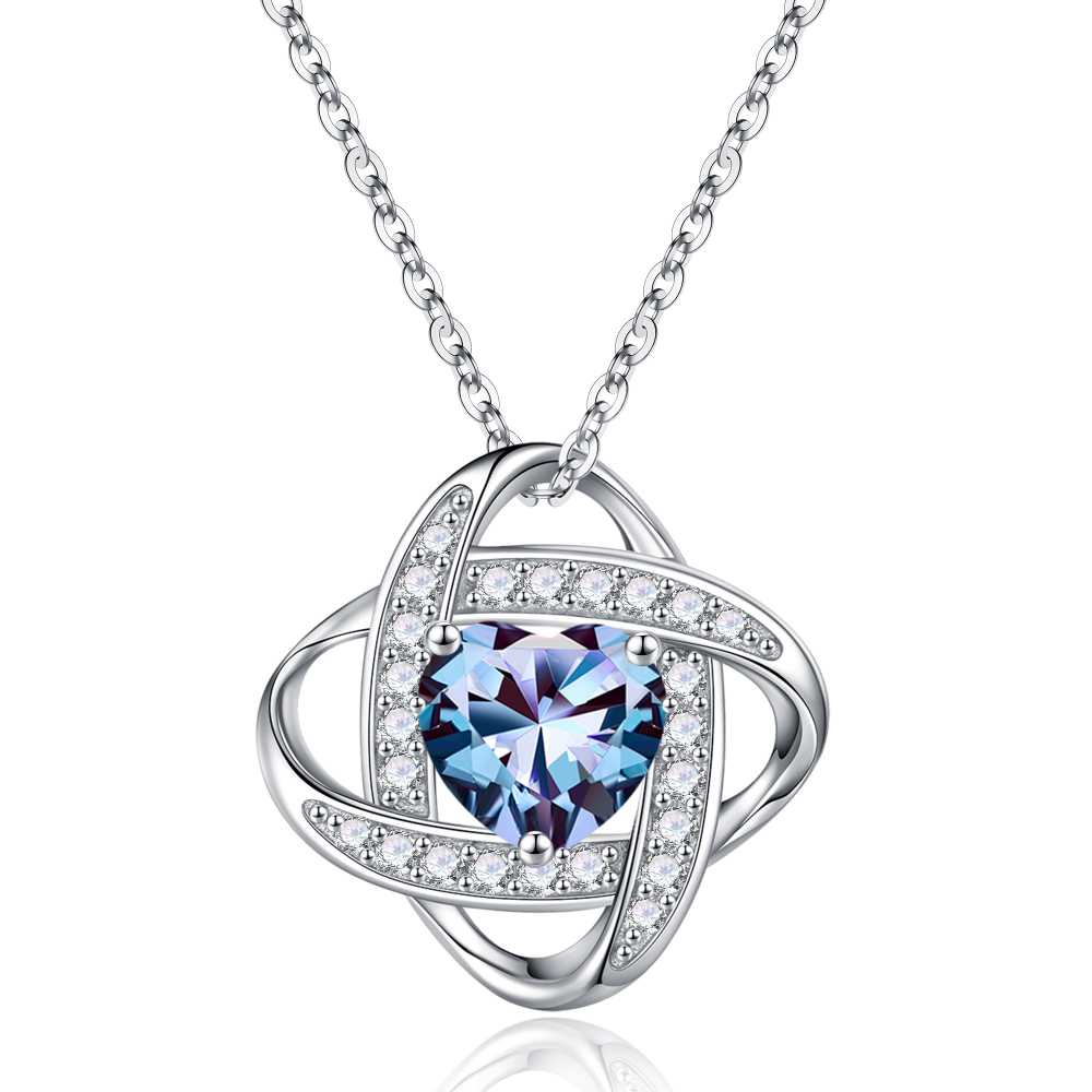 Love Knot Birthstone Necklace for Women, 925 Sterling Silver Love Knot Heart Birthstone Necklace Jewelry Natural or Created Gemstone Valentines Day Birthday Gifts for Her Mom Wife Girlfriend,