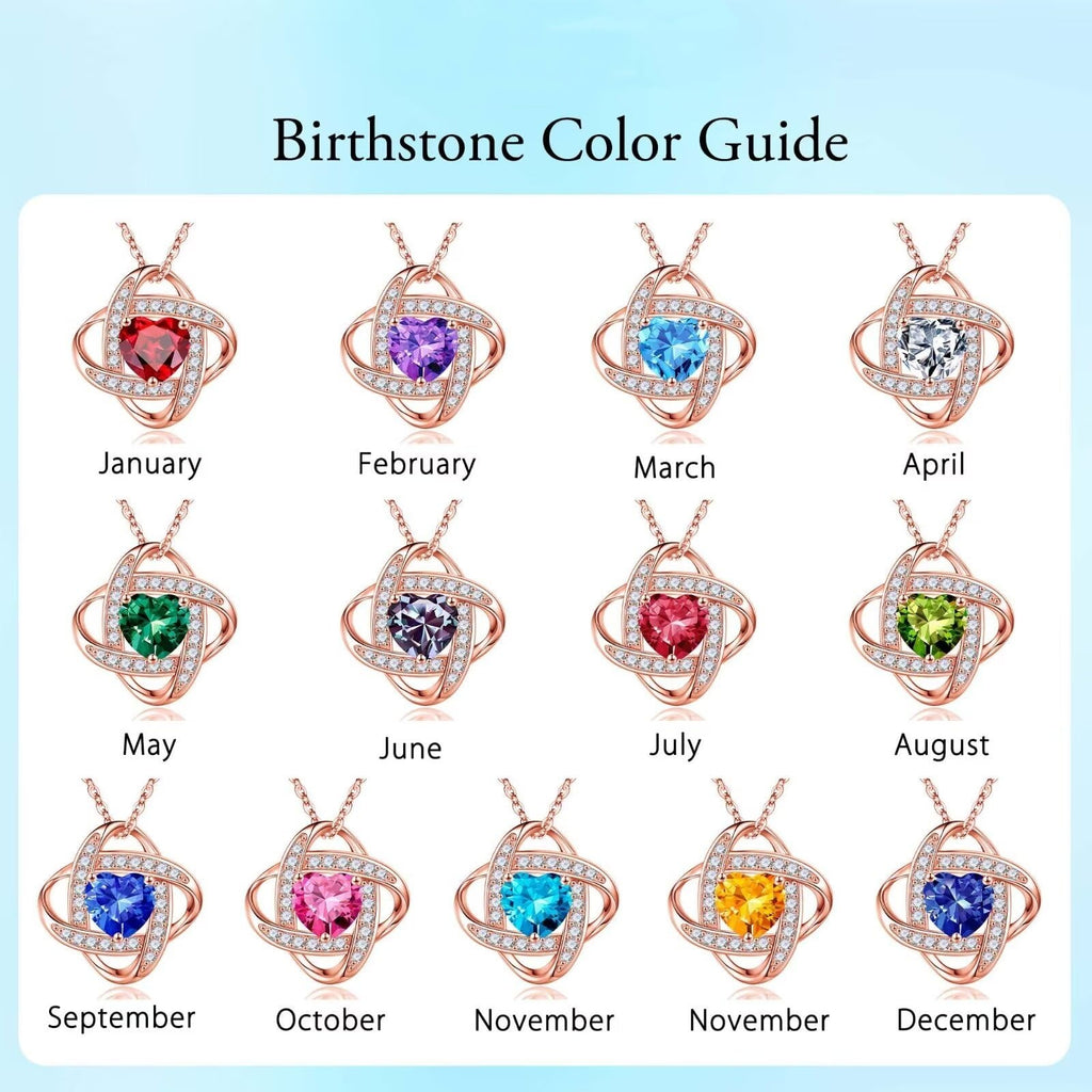 Love Knot Birthstone Necklace for Women, 925 Sterling Silver Love Knot Heart Birthstone Necklace Jewelry Natural or Created Gemstone Valentines Day Birthday Gifts for Her Mom Wife Girlfriend,