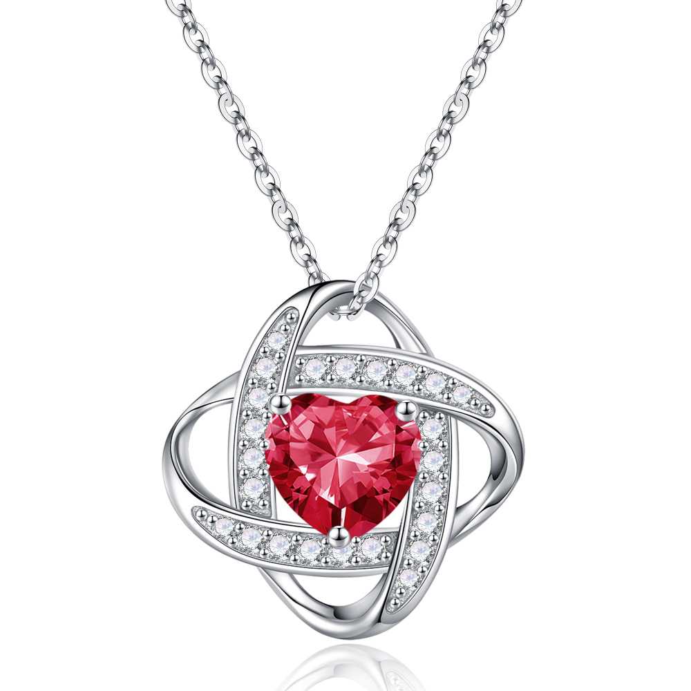 Love Knot Birthstone Necklace for Women, 925 Sterling Silver Love Knot Heart Birthstone Necklace Jewelry Natural or Created Gemstone Valentines Day Birthday Gifts for Her Mom Wife Girlfriend,