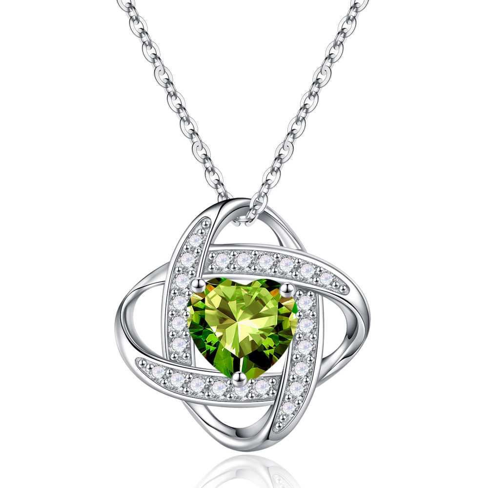 Love Knot Birthstone Necklace for Women, 925 Sterling Silver Love Knot Heart Birthstone Necklace Jewelry Natural or Created Gemstone Valentines Day Birthday Gifts for Her Mom Wife Girlfriend,