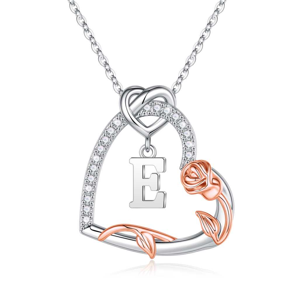 Iefil Gifts for Women Wife, Rose Heart Necklaces for Women, Anniversary Jewelry Gifts for Wife, Sterling Silver, Initial A