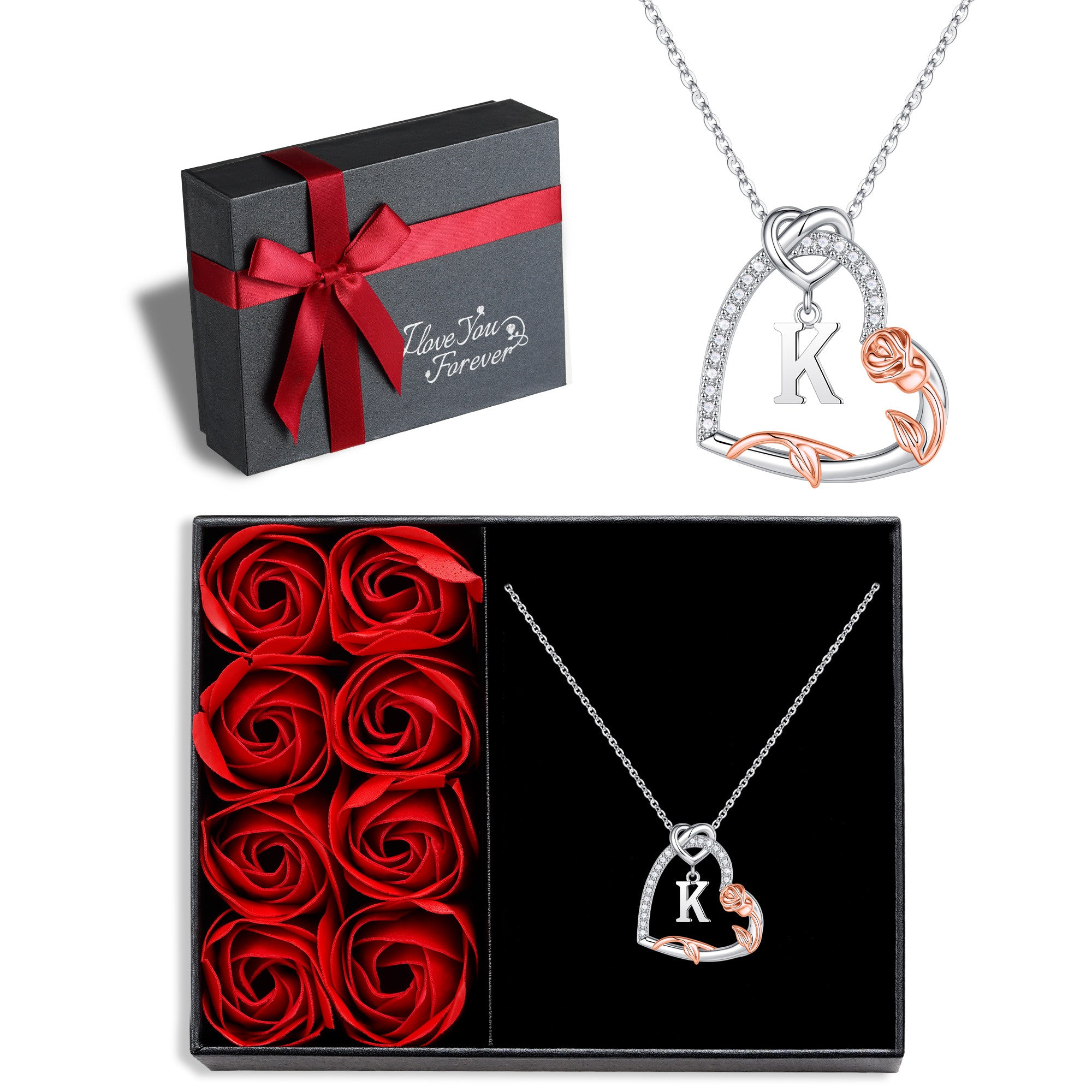 Iefil Gifts for Women Wife, Rose Heart Necklaces for Women, Anniversary Jewelry Gifts for Wife, Sterling Silver, Initial A