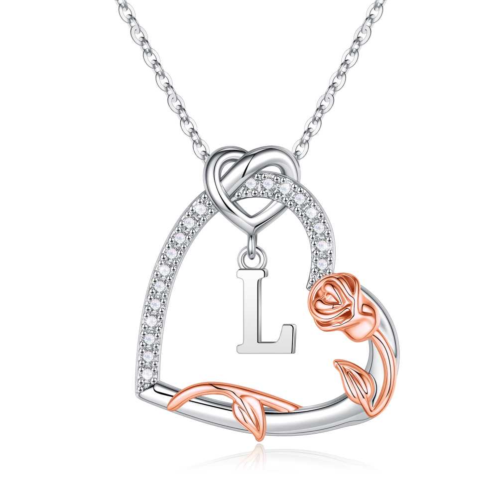 Iefil Gifts for Women Wife, Rose Heart Necklaces for Women, Anniversary Jewelry Gifts for Wife, Sterling Silver, Initial A