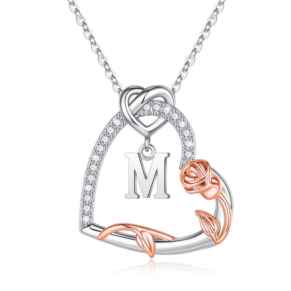 Iefil Gifts for Women Wife, Rose Heart Necklaces for Women, Anniversary Jewelry Gifts for Wife, Sterling Silver, Initial A