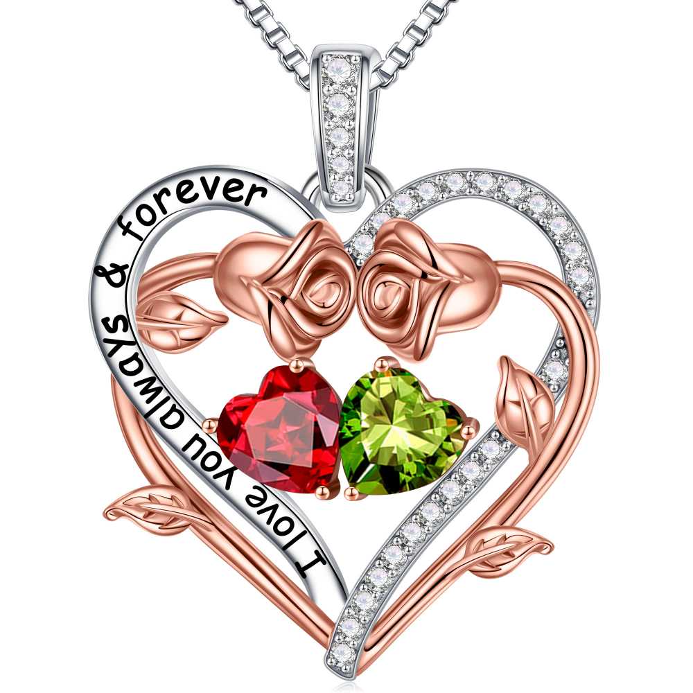 Iefil August October Birthstone Necklace Birthday Gifts for Mom Grandma, Anniversary Birthday Gift for Her Birthstone Jewelry Peridot Necklace Pink Sapphire Necklaces