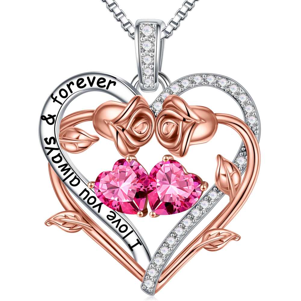 Iefil August October Birthstone Necklace Birthday Gifts for Mom Grandma, Anniversary Birthday Gift for Her Birthstone Jewelry Peridot Necklace Pink Sapphire Necklaces