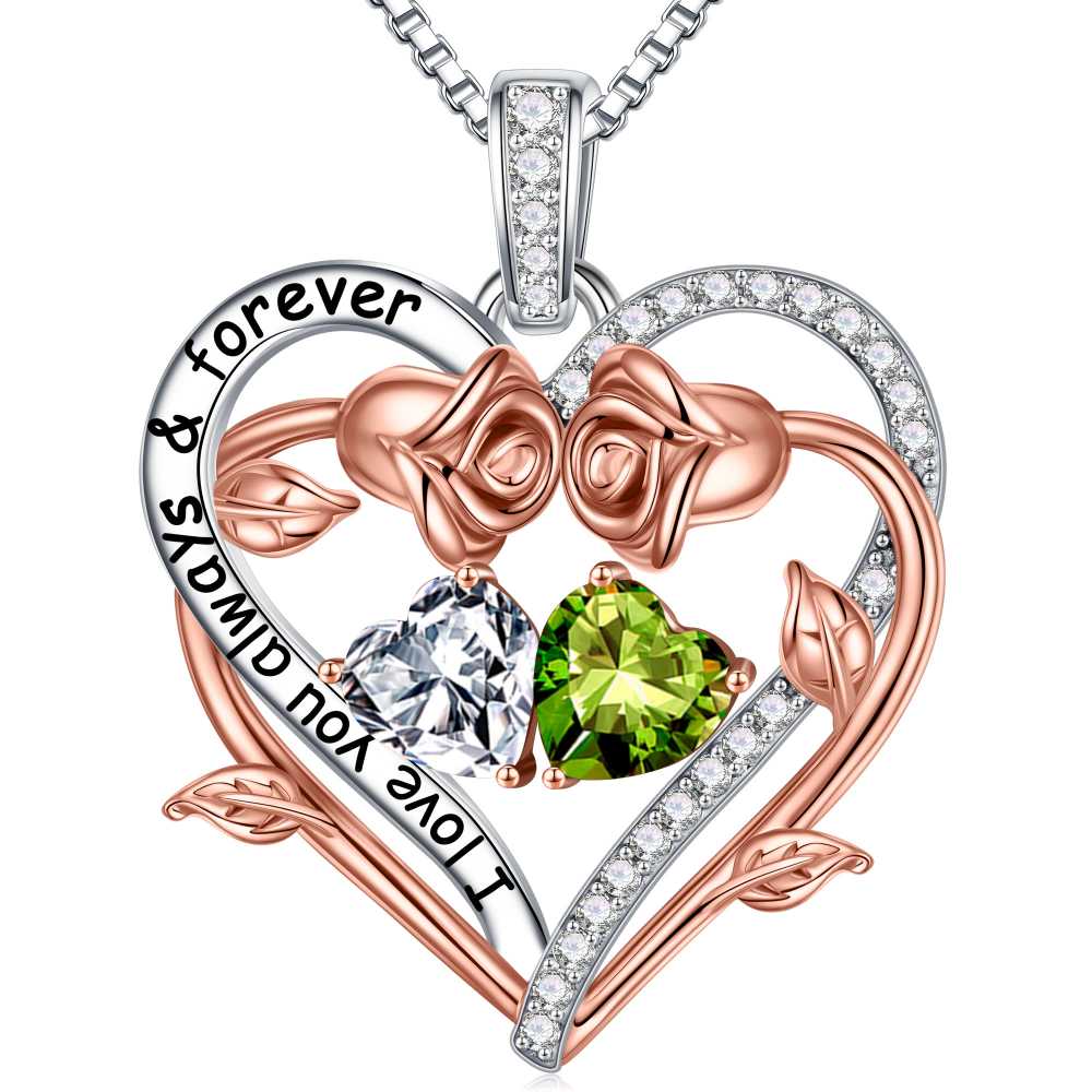 Iefil August October Birthstone Necklace Birthday Gifts for Mom Grandma, Anniversary Birthday Gift for Her Birthstone Jewelry Peridot Necklace Pink Sapphire Necklaces