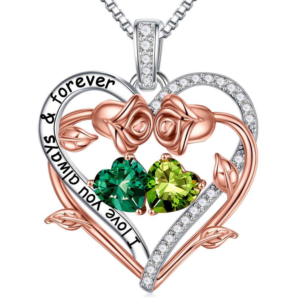 Iefil August October Birthstone Necklace Birthday Gifts for Mom Grandma, Anniversary Birthday Gift for Her Birthstone Jewelry Peridot Necklace Pink Sapphire Necklaces