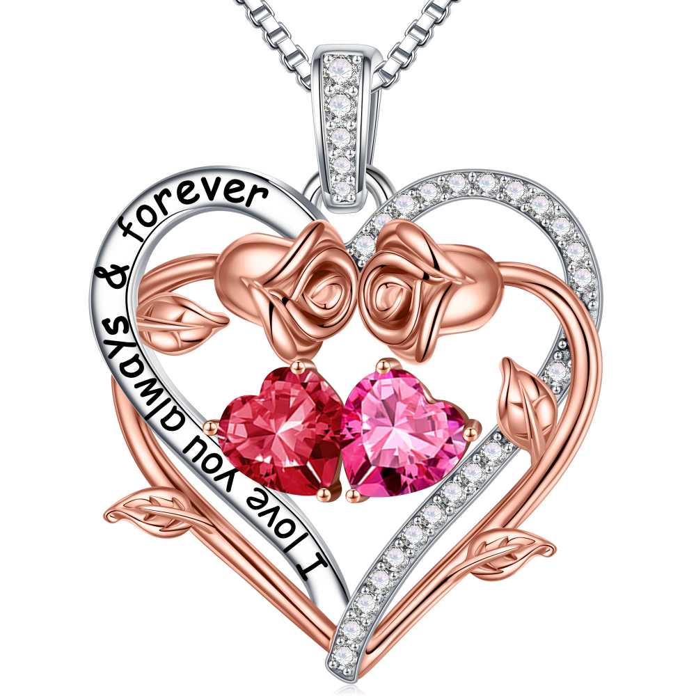 Iefil August October Birthstone Necklace Birthday Gifts for Mom Grandma, Anniversary Birthday Gift for Her Birthstone Jewelry Peridot Necklace Pink Sapphire Necklaces