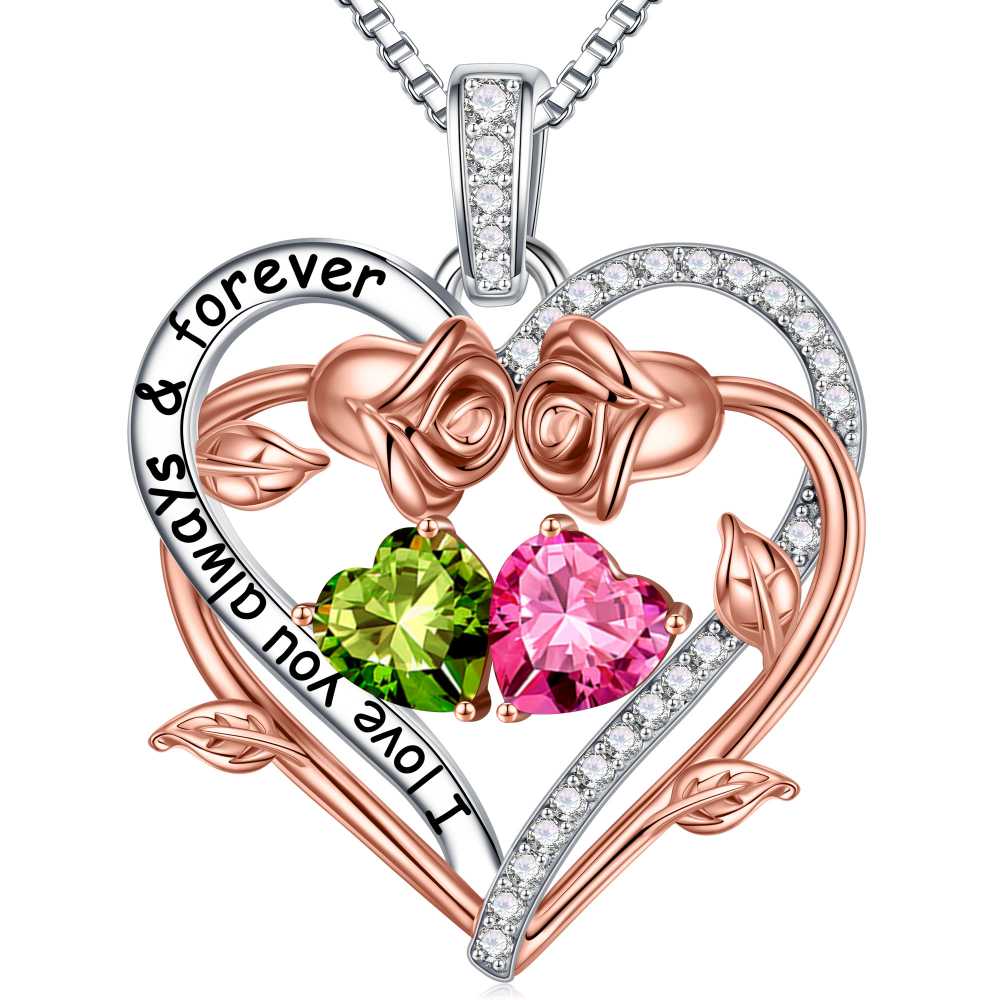 Iefil August October Birthstone Necklace Birthday Gifts for Mom Grandma, Anniversary Birthday Gift for Her Birthstone Jewelry Peridot Necklace Pink Sapphire Necklaces