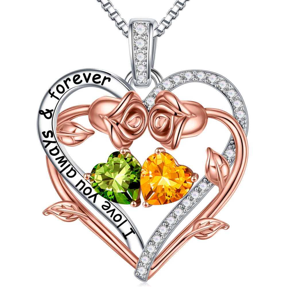 Iefil August October Birthstone Necklace Birthday Gifts for Mom Grandma, Anniversary Birthday Gift for Her Birthstone Jewelry Peridot Necklace Pink Sapphire Necklaces