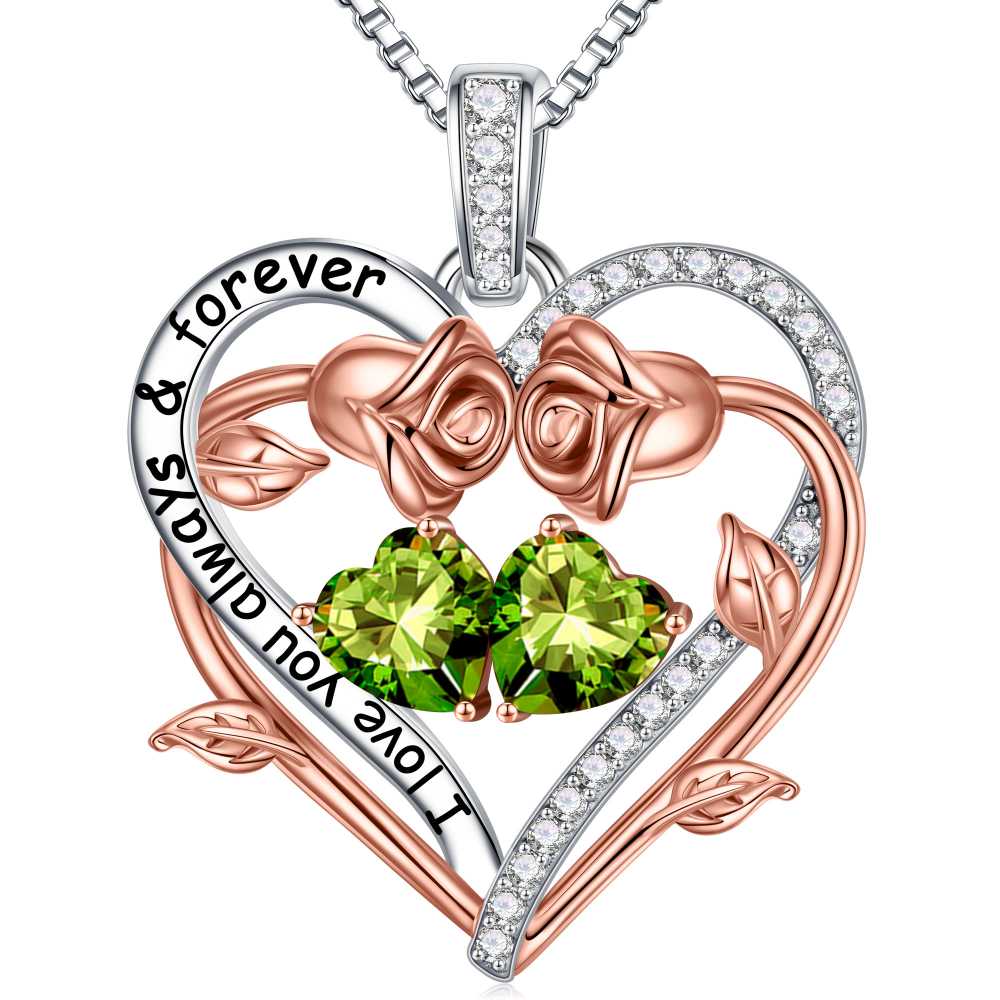 Iefil August October Birthstone Necklace Birthday Gifts for Mom Grandma, Anniversary Birthday Gift for Her Birthstone Jewelry Peridot Necklace Pink Sapphire Necklaces