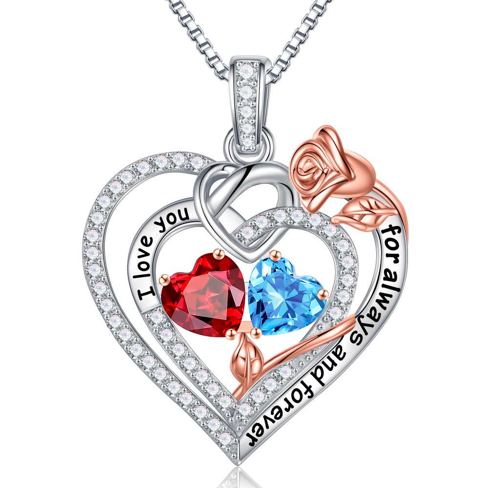Iefil March Birthstone Necklace for Women, Blue Aquamarine Blue Necklace for Women Anniversary Birthday Gifts for Women Custome Birthstone Jewelry I Love You Gifts for Her