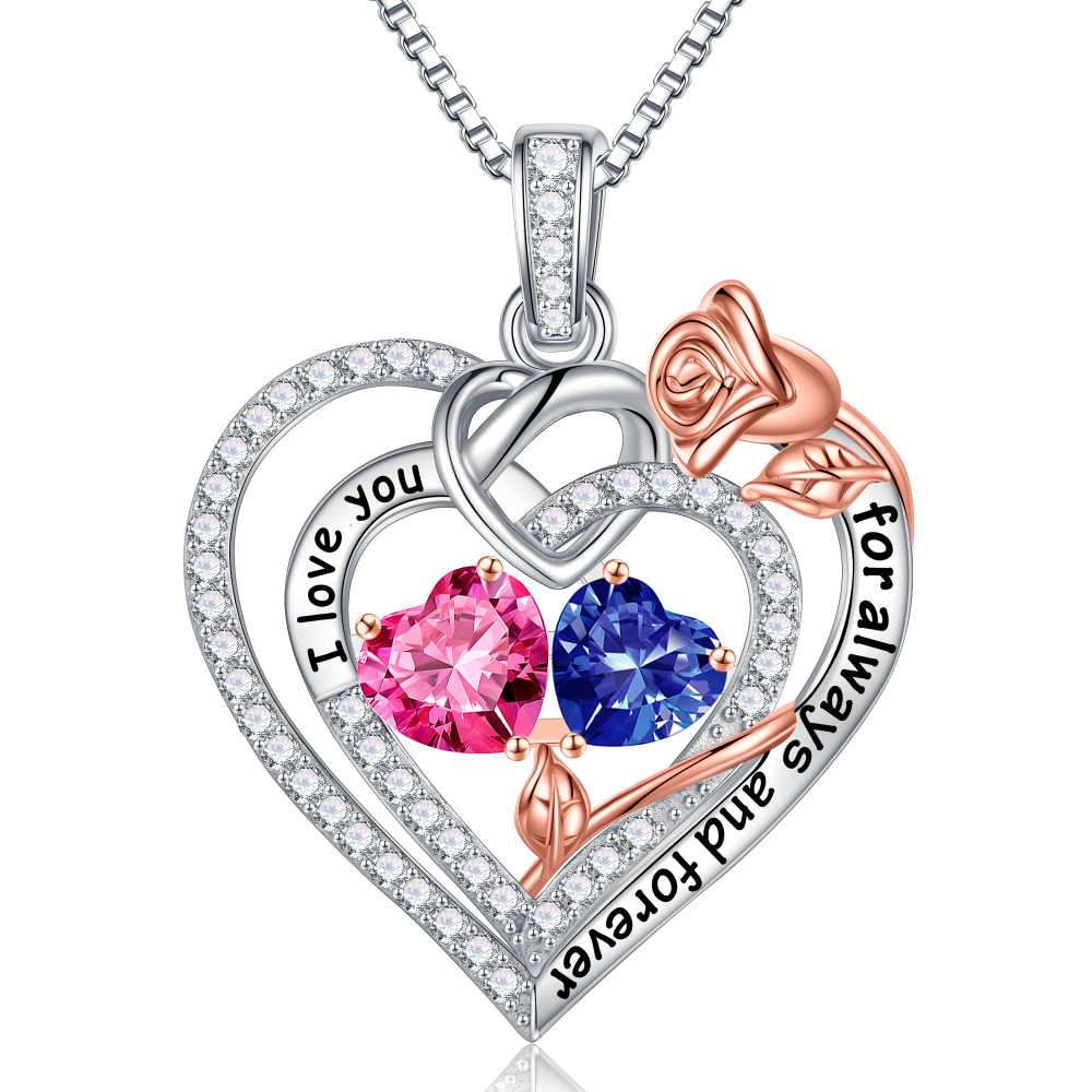 Iefil March Birthstone Necklace for Women, Blue Aquamarine Blue Necklace for Women Anniversary Birthday Gifts for Women Custome Birthstone Jewelry I Love You Gifts for Her