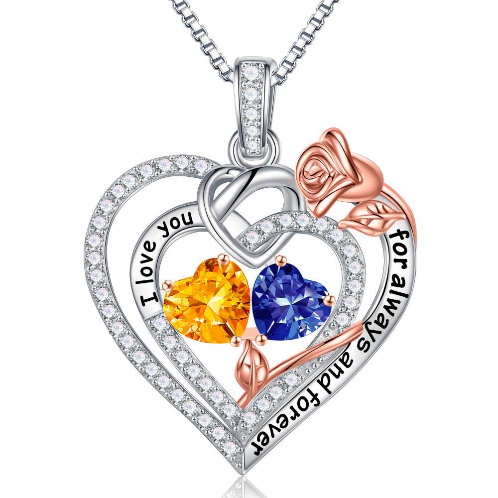 Iefil March Birthstone Necklace for Women, Blue Aquamarine Blue Necklace for Women Anniversary Birthday Gifts for Women Custome Birthstone Jewelry I Love You Gifts for Her