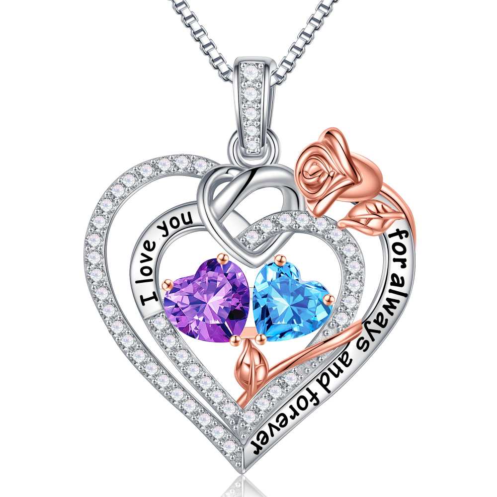 Iefil March Birthstone Necklace for Women, Blue Aquamarine Blue Necklace for Women Anniversary Birthday Gifts for Women Custome Birthstone Jewelry I Love You Gifts for Her
