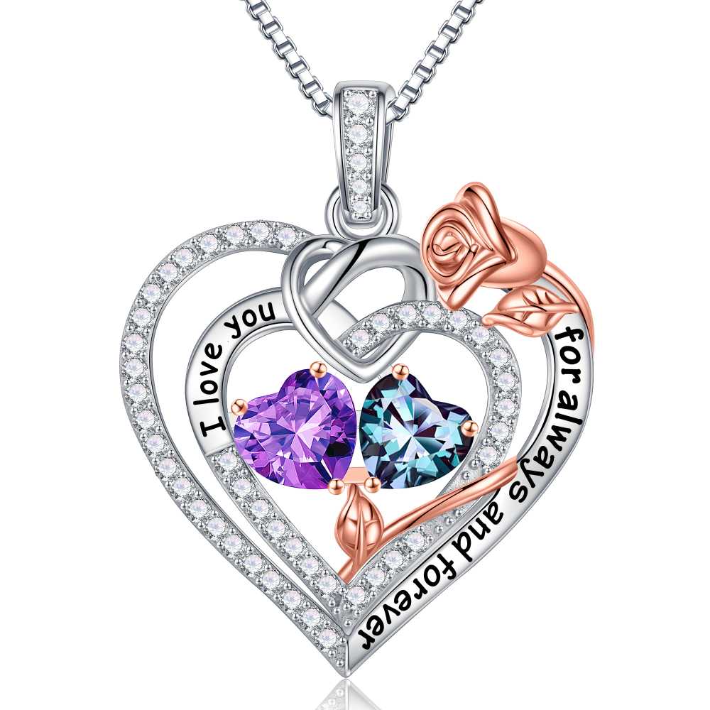 Iefil March Birthstone Necklace for Women, Blue Aquamarine Blue Necklace for Women Anniversary Birthday Gifts for Women Custome Birthstone Jewelry I Love You Gifts for Her